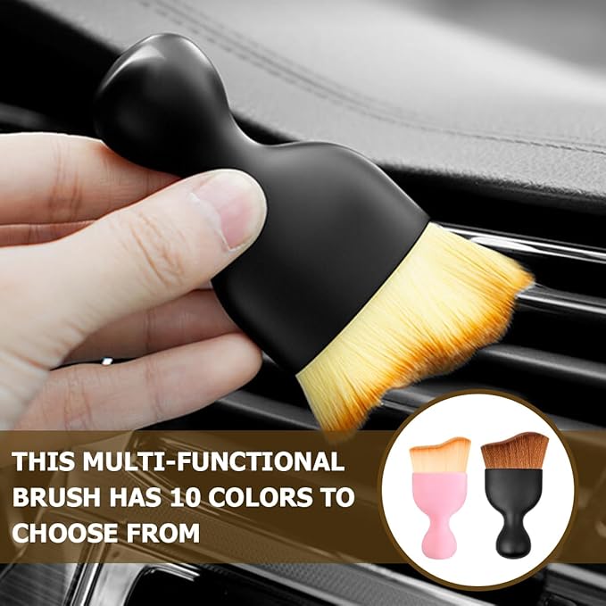 Blilo 2PCS Car Interior Detailing Brush with Dust Cover, Auto Soft Hair Cleaning Brushes, Scratch Free Curved Dirt Collectors, for Vehicle Dashboard Air Conditioner Vents Leather(Brown/Black)