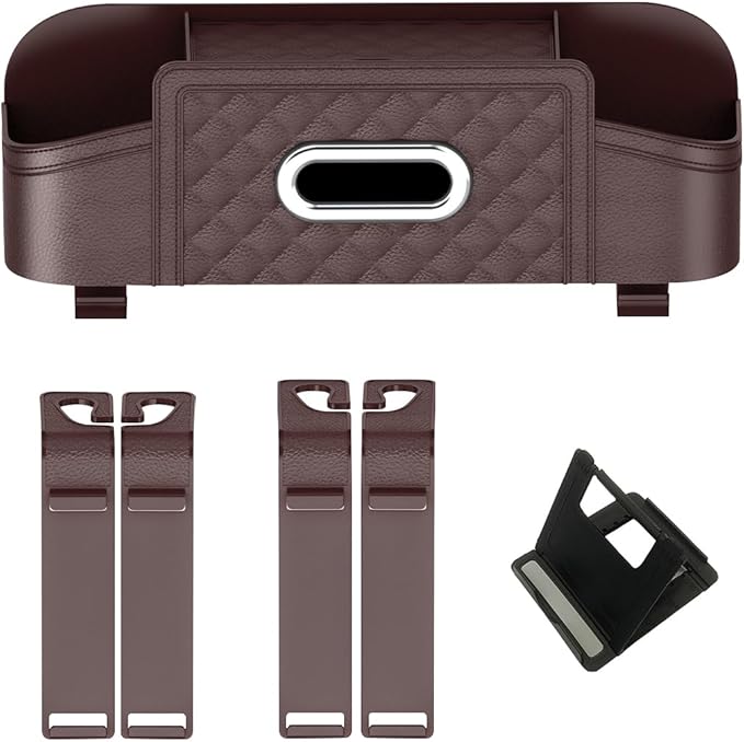 Mandark Car Headrest Backseat Organizer, Multifunctional Vehicle Seat Back Storage Box with Drink Cup Holder and Hooks, Automotive Travel Accessories, Universal for SUV, Sedan, Truck (Brown)