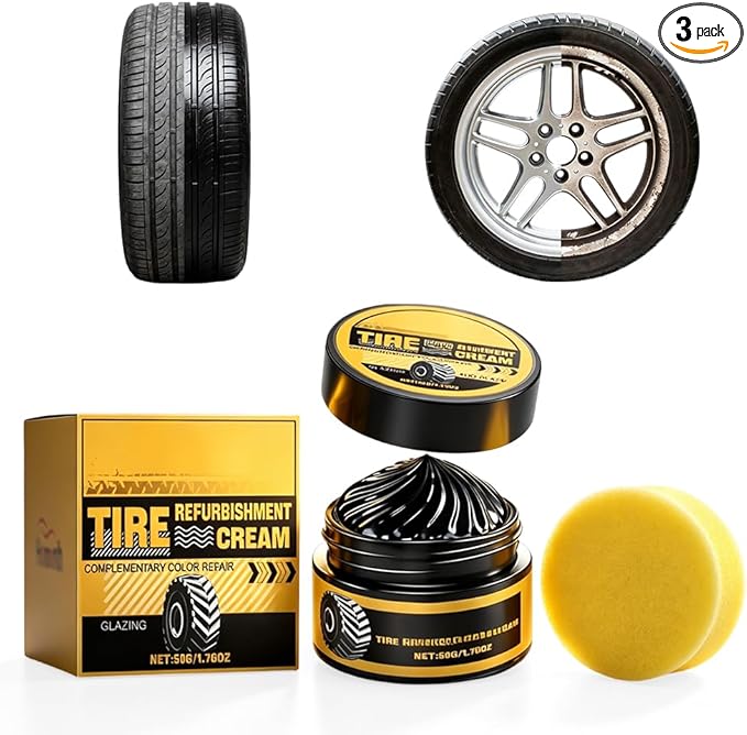 Car Tire Shine with Sponge, Tire Coating Paste Tire Polishing Paste, Long-Lasting Wet Gloss Tire Dressing for Cars Trucks Motorcycles RVs, Easy Apply Wheel Shine (3)