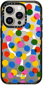 CASETiFY Impact iPhone 15 Pro Case [Slim/Compatible with Magsafe / 8.2 ft. 4X Military Grade Drop Protection] - Riso Polka by ILLO IRRO/Asahi Nagata - Clear Black