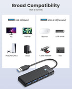 ORICO USB 3.0 Hub, 4-Port USB Hub with 0.5Ft Cable, Ultra Slim USB-Splitter for Laptop MacBook Pro, iMac, Surface Pro, XPS, PS5，PC, Flash Drive, Mobile HDD