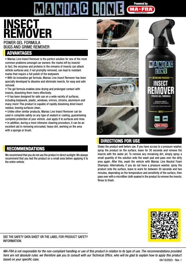 MANIAC LINE MAFRA Interior Cleaner Purifier | Fast Flash OEM Matte Finish | Residue Free Wipe with Streak Control | Safe on Plastics Vinyl and Fabric | Odor Control for Cabins | 500 Milliliters