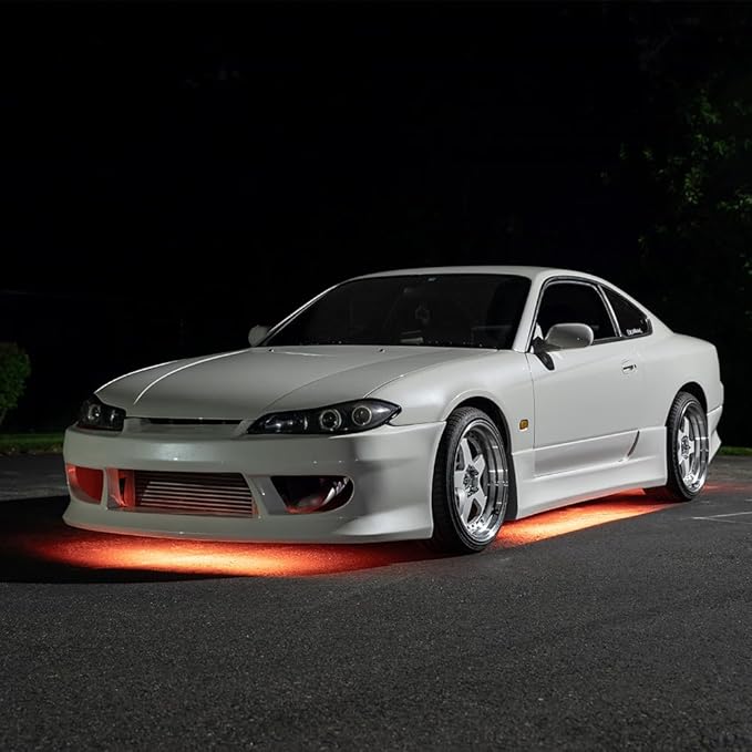 LEDGlow 4pc Orange Flexible Car Slimline LED Underbody Underglow Accent Neon Lighting Kit - 4 Unique Patterns - Water Resistant, Low Profile Tubes - Includes Control Box & Remote