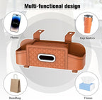 Car Backseat Organizer, 4-in-1 Multifunctional Vehicle Seat Back Tissue Box with Cup Holder & Hook, Auto Backseat Hanging Storage Box for Bag Phone Drink, Universal for Vehicles (Orange)