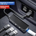 Car Accessories 4-in-1 Car USB Hub Equipped with a Data Interface and Multiple Type-C/USB-A Fast Charging interfaces，USB Hub for iPhone,iPad,Samsung Galaxy,USB Flash Drive，Android（Black）