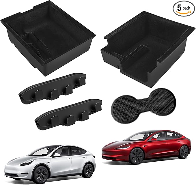 Center Console Organizer for Tesla Model Y 2024-2021 Accessories Storage Organizer SetIncludes for Model 3 2023-2017 Center Console Box, Armrest Box, Cup Holder,2 Seat Back Hook