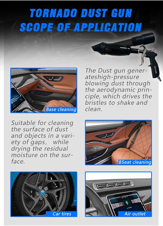 Car Cleaning Gun High Pressure Air Blow Gun with Suction Hood Detailing Interior Dryer Blower Gun Auto Detailing Kit Tools for Quickly Blasts Dirt and Dust from Surface
