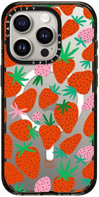 CASETiFY Impact Case for iPhone 15 Pro [4X Military Grade Drop Tested / 8.2ft Drop Protection/Compatible with Magsafe] - Strawberries - Clear Black