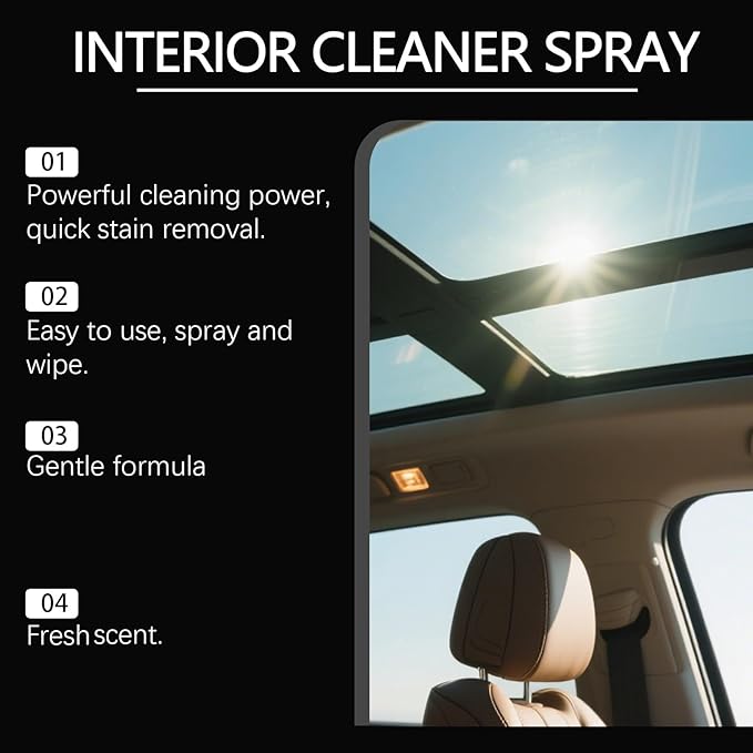 Car Interior Cleaner Spray, Deep Polishing Cleaner Interior Detailer for Leather, Rubber, Plastic, Dashboards Seats, Easy Application for Daily Vehicle Care (3Pcs)