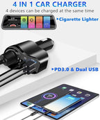 4 in 1 USB C Car Charger, 168W Multi USB Cigarette Lighter Adapter, Socket Splitter with 3 USB Ports, 12V/24V Dual USB Type C PD Fast Car Charger Adapter for iPhone 17/Air/16/15 Pro Max iPad GPS