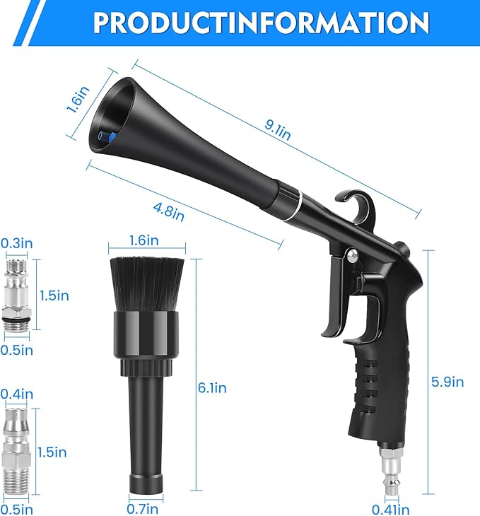 IPELY Car Cleaning Gun, High Pressure Car Blow Gun for Car Detailing, Quickly Clean and Dry Car Surfaces with Strong Air