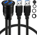 BATIGE 2 Ports Dual USB 3.0 Male to USB 3.0 Female AUX Flush Mount Car Mount Extension Cable for Car Truck Boat Motorcycle Dashboard Panel 1ft