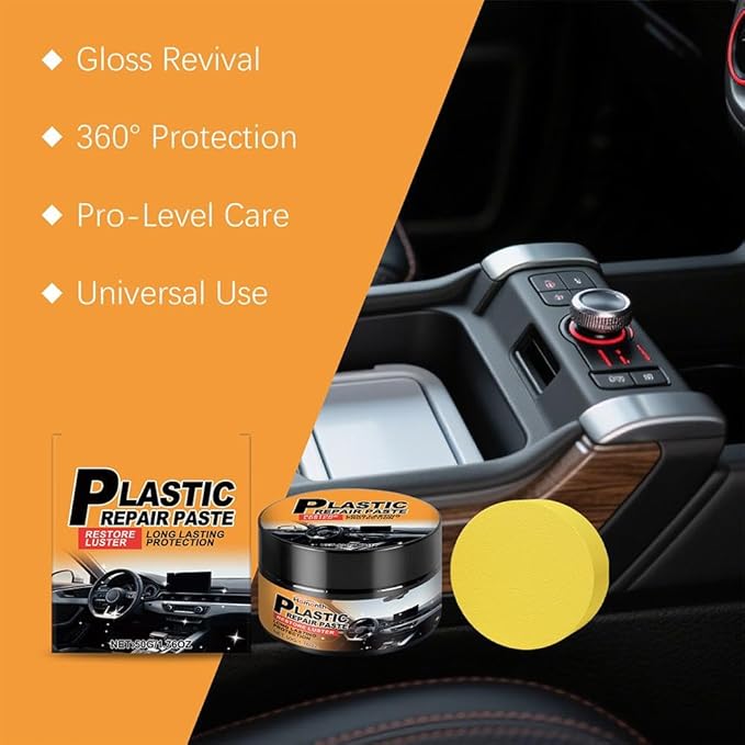 Car Interior Restorer – Leather & Plastic Trim Cream, Renews Faded Dash, Seats, Bumpers & Vinyl, UV Protective Polish, Non-Greasy 50g