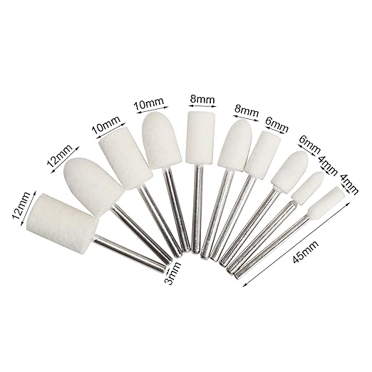 FPPO 1Inch Polishing Buffing Wheel Set,Wool Felt Cotton Mounted 3mm Shank for Rotary Tool Accessories,Mini Brush Polishing Kit for Watch and Jewelry 50 Pieces