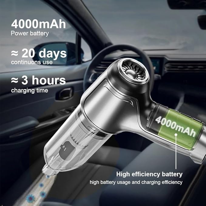 Powerful Wireless car Vacuum Cleaner with a Suction Power of 95,000Pa. Handheld
