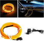 EL Wire LED Strip Lights, 10FT/3M USB Auto Neon Light Strip with Sewing Edge, Electroluminescent Car Ambient Lighting Kits with Fuse Protection, Car Decoration Accessories (Yellow)