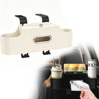 4-in-1 Back Seat Car Organizer, Adjustable Hooks, Universal Fit, with Cup Holder, Tissue Box & Storage, for Travel, Stores Phone, Snacks, Drinks, Handbags, Keeps Car Neat & Space-Saving (Beige)
