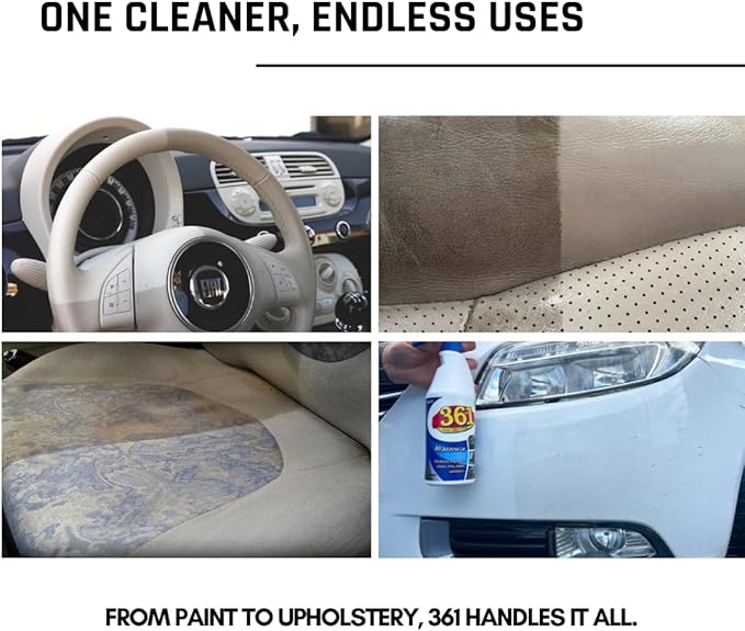 Sisbrill 361 Multi Purpose Car Interior Cleaner Spray - Stain Remover Seat Cleaner, Upholstery, Dashboard, Leather - Car Cleaning Supplies Interior and Exterior - 1.3 Gal