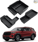 3 Pcs Center Console Organizer For 2025 Ford Explorer - Armrest Box Organizer Tray + 2 Pcs Center Console Storage Tray - Compatible with 2025 Ford Explorer Interior Accessories ABS - Not For 2026