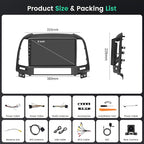 Hikity 6+128GB 8 Core for 2006-2012 Hyundai Santa Fe Upgrate Android Radio with Wireless Carplay, 9'' Touch Screen Stereo Dash Kit, Android Auto/32EQ DSP/Bluetooth 5.0/GPS/WiFi/SWC, Backup Camera