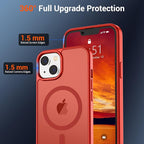SUPFINE Magnetic for iPhone 14 Case & iPhone 13 Case (Compatible with MagSafe)(Military Grade Drop Protection) Slim Translucent Matte Shockproof Phone Cover,Red
