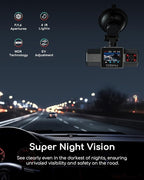 COOAU 4K Dual Dash Cam, Built-in GPS Wi-Fi, 2.5K+1080P Dash Cam Front and Inside with Infrared Night Vision, Dash Camera with Parking Mode, Loop Recording, Support 256GB Max