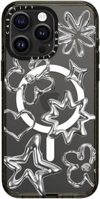 CASETiFY Impact iPhone 15 Pro Max Case [4X Military Grade Drop Tested / 8.2ft Drop Protection/Compatible with Magsafe] - Stars Prints - Chrome Doodles - Clear Black