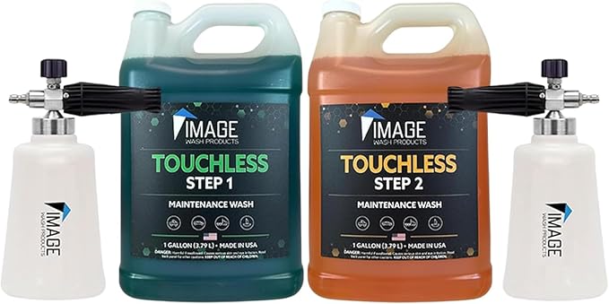 Image Wash Touchless Foam Cannon Kit, 2-Step Touchless Wash System with Dual Foam Cannons, Safe for Polished Aluminum, Wax & Ceramic Coatings, Biodegradable, 128 fl oz