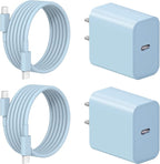 iPhone 17 16 15 Charger Fast Charging 2+2Pack 20W USB C Wall Charger with 6FT Fast Charging Cable Compatible with iPhone 17/17 Air/17 Pro/17 Pro Max/iPhone 16/15 Series, iPad Pro/AirPods - Blue