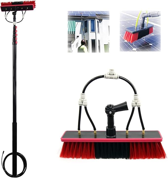 Extendable Window Cleaning Brush for Solar Panels, 35cm Brush Head, 10M Water Fed Pole, Roof Cleaning Kit, Conservatory Cleaning Tools, 39FT Hose Included
