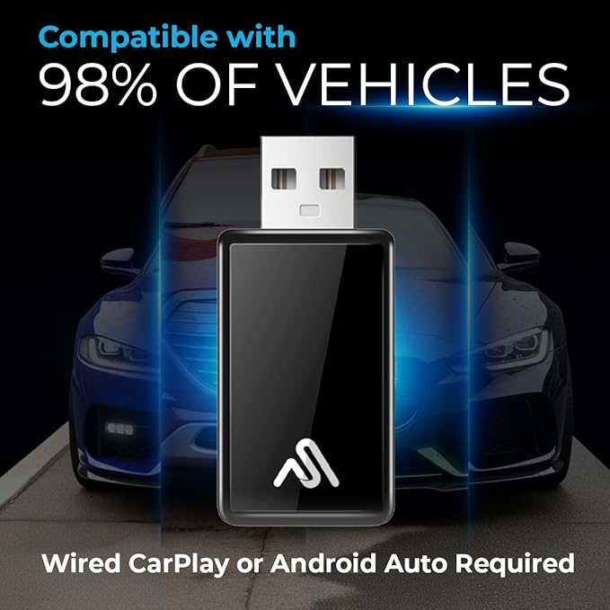 Wireless Carplay Adapter for Apple iPhone by AUTOSKY- Multi-User Seamless Connection for Convert Wired to Wireless Car Play Adapter - No Latency from iOS 10+ to Screen w/USB C