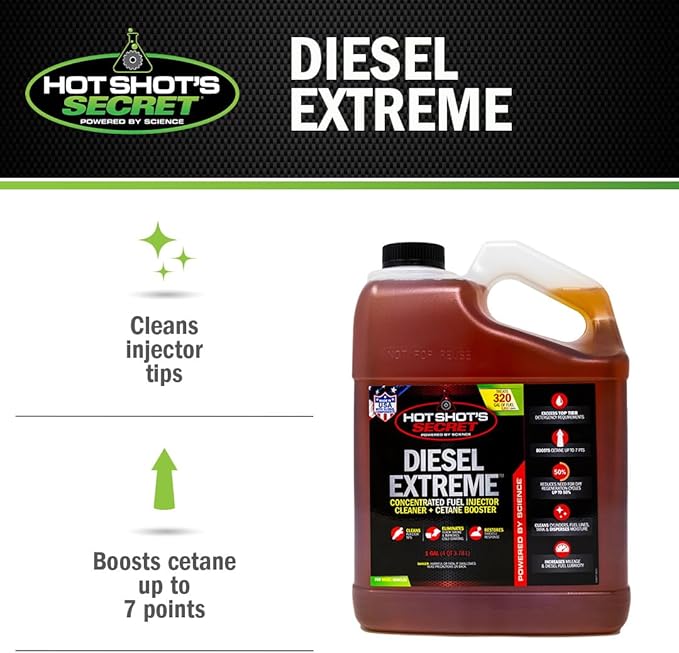 Hot Shot’s Secret Diesel Extreme 1 Gallon – Treats 320 Gallons – Concentrated Diesel Fuel Additive, Fuel System Cleaner and Injector Cleaner, Restores Engine Performance