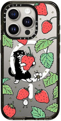 CASETiFY Impact iPhone 15 Pro Case [Slim/Compatible with Magsafe / 8.2 ft. 4X Military Grade Drop Protection] - Strawberry and Mo - Clear Black
