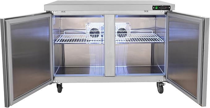 VEVOR Commercial Refrigerator, 48" Worktop Undercounter Refrigerator, 12.85 Cu. Ft Thick Stainless Steel Refrigerated Food Prep Station, 2 Door Worktop Fridge with lock for Restaurant, Bar, Diner