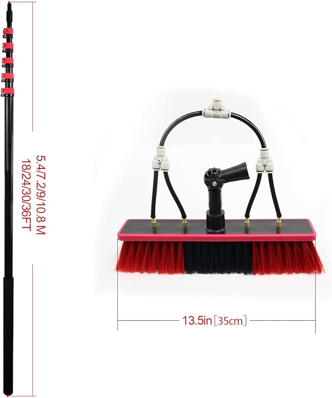 3.6-10.8m Window Cleaning Pole, Water Fed Telescopic Brush Extendable Cleaning Tools for Photovoltaic Panel Cleaning Trucks Windows Window Cleaner Kit (7.2m/24ft)