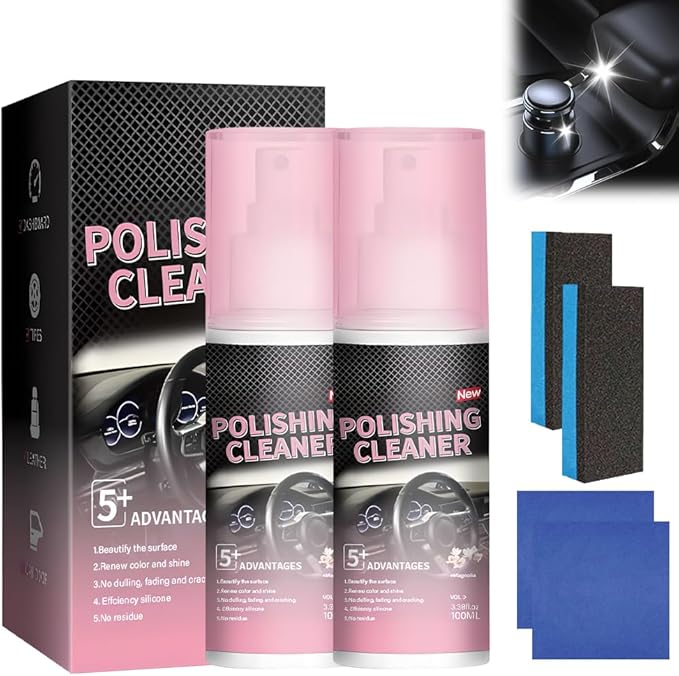 Polishing Cleaner Car Interior Spray, 100ML Car Interior Cleaner, Multi-Purpose Dashboard Cleaner for Vehicle Console, Interior All Purpose Car Cleaner for Rubber, Leather (2 Set)