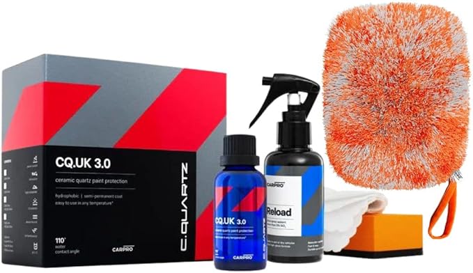 CARPRO CQUARTZ UK 3.0_50ml Kit w/Reload Ceramic Coating Finish, Bonds to Paint, Glass, Metal and Plastic DabDab Wash Mitt, Car Wash Glove - Bundle