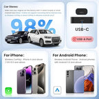 Carlinkit 5.0 2air Wireless car Adapter,CarPlay Dongle for Wired CarPlay and Wired Android Auto Car,for iPhone 6+ and Android 11+,Easy Setup via Plug-in USB Connection,Supports Online Upgrde