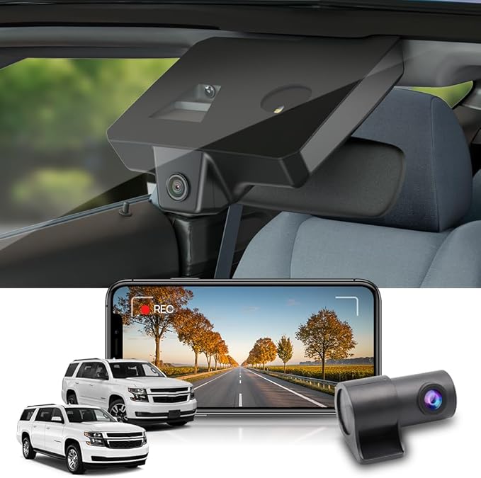 Fitcamx Front 4K+Rear 1080P Dash Cam Adapts for Chevy Suburban & Tahoe 2015-2020 (with Auto-Dimming), OEM Look, Dual HD Video Quality, WiFi & APP, Loop Recording, G-Sensor, Easy to Use, 128GB Card