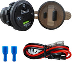 45W 12V USB Outlet 2-Port Car Charger Socket, PD USB C & QC 3.0 Port Waterproof Cigarette Lighter Sockets with LED Voltmeter, Universal Quick Charge Sockets for Cars RV Boat Marine Truck