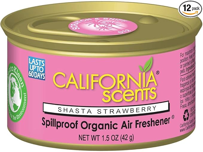 California Scents Spillproof Can Air Freshener Eco-Friendly Odor Neutralizer for Home, Car, & Much More, Shasta Strawberry, 1.5 oz, 12 Pack