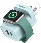 VRURC Charger for Apple Watch, Built-in Wireless Magnetic Charging Station for iWatch SE/11/10/9/8/7/6/5/4, PD 20W USB C Charging Block, Folable Wall Charger Fast for iPhone 17/16/15/14/13-Green