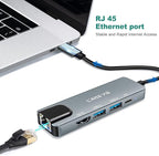USB C Hub, 5 in 1 USB C 4K@32Hz HDMI Adapter with Ethernet Port, 100W Power Delivery PD Type C Charging Port, USB 3.0& 2.0 Adapter Compatible for MacBook Pro, Chromebook, XPS, and Devices