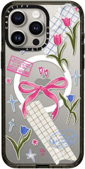 CASETiFY Impact iPhone 15 Pro Max Case [Slim/Compatible with Magsafe / 8.2 ft. 4X Military Grade Drop Protection] - Ribbons and Tulips - Clear Black