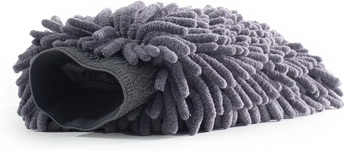 Chenille Microfiber Car Wash Mitt, Scratch-Free, Lint-Free, Highly Absorbent Cleaning Glove for Cars, Trucks & Motorcycles – Large, Gray