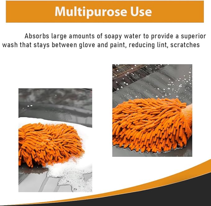 TOP VACUUM PARTS Premium Scratch-Free Microfiber Wash Mitt - Orange, Ultra-Soft Car Wash Glove for Swirl-Free Finish, Safe for Cars, Trucks, SUVs, Motorcycles, and More