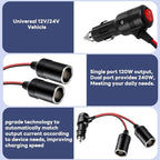Car Cigarette Lighter Splitter, 12v Splitter Adapter for Car,Supports Fast Charging,1 to 2 Car Cigarette Lighter Splitter Power Charger Port, for 12/24 Volt Cars Vehicle,with on Off Switch