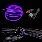MaxLax Purple LED Neon Car Interior Lighting Strip - 3 Meter Flexible 12V EL Wire with Built-in Fuse Protection for Automotive Interior Customization, Featuring 6mm Sewing Trim for Easy Installation.