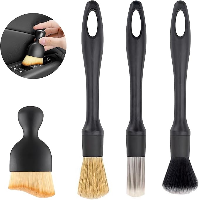 4PCS Car Detailing Brush Set, Ultra Soft Bristle Car Wash Brushes for Interior and Exterior Detailing Professional Auto Cleaning Kit for Cars Wheels Vents Car Care Accessories and Wash Equipment