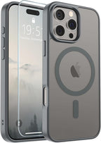 SUPFINE Magnetic for iPhone 16 Pro Max Case (Compatible with MagSafe) (Military Grade Drop Protection) Slim Translucent Matte Shockproof with Anti-Fingerprint Phone Case,Gray